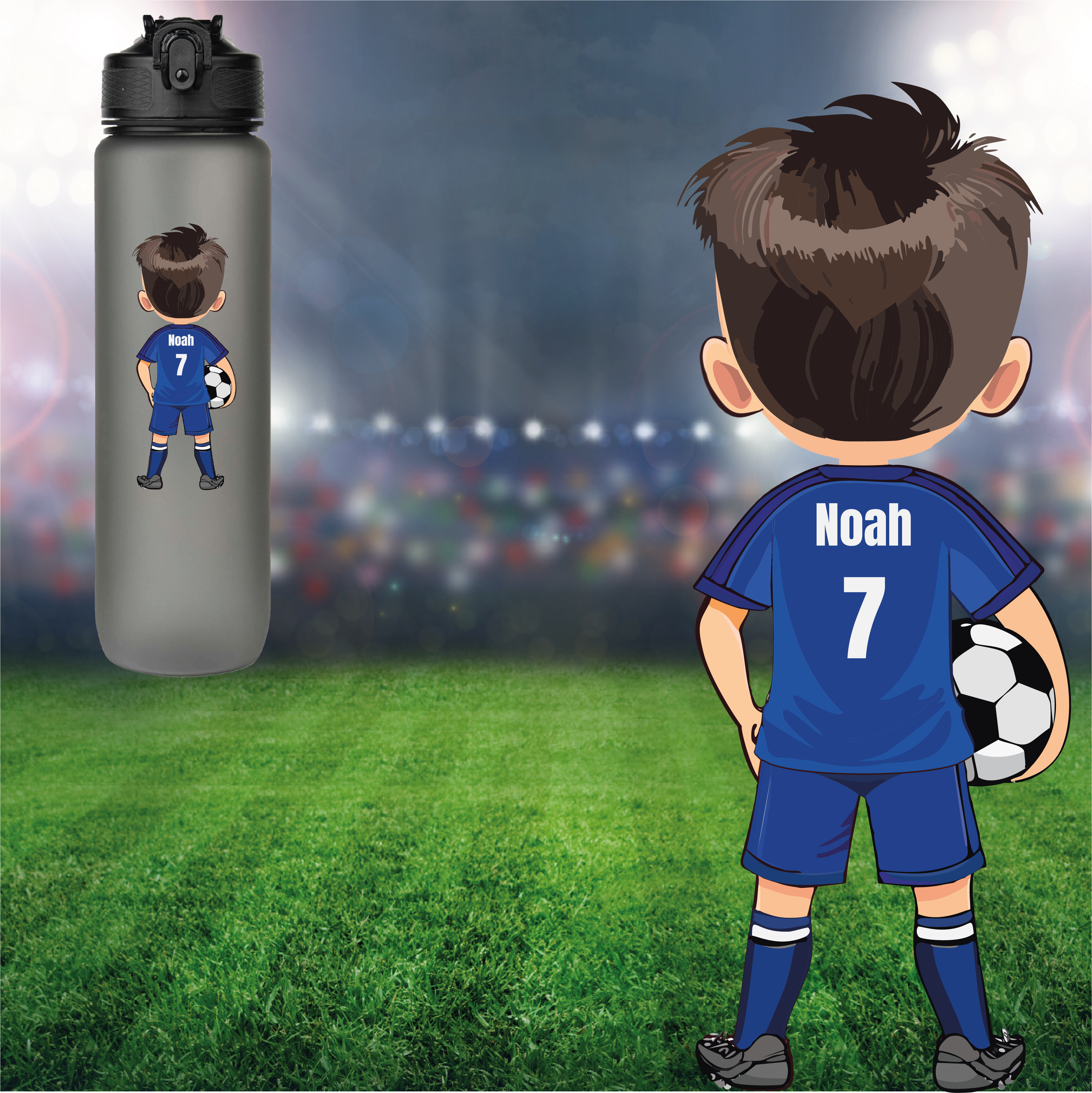 Personalisierte Fußball-Trinkflasche 1L - Gestalte deinen Avatar mit Trikotnummer & Name
