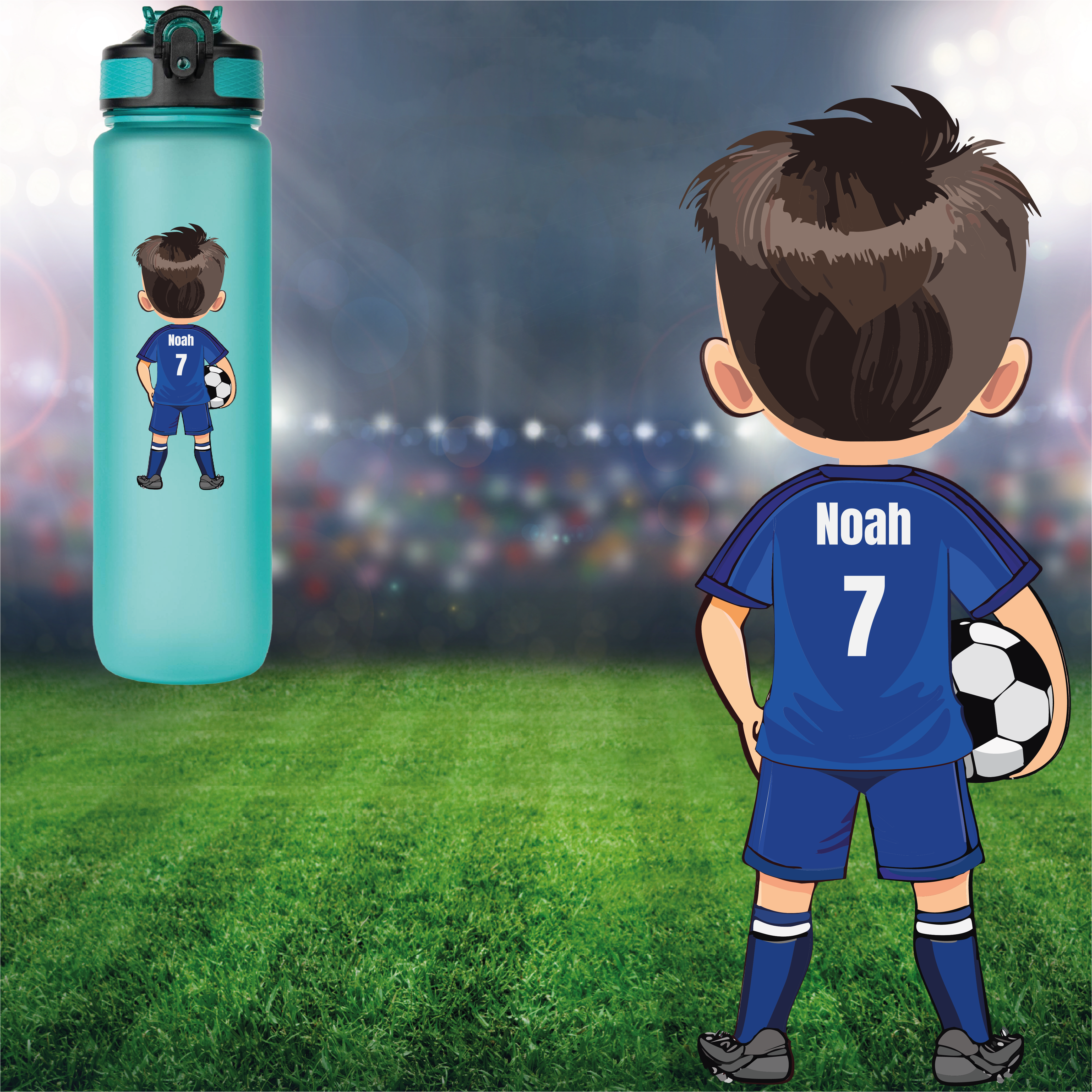 Personalisierte Fußball-Trinkflasche 1L - Gestalte deinen Avatar mit Trikotnummer & Name